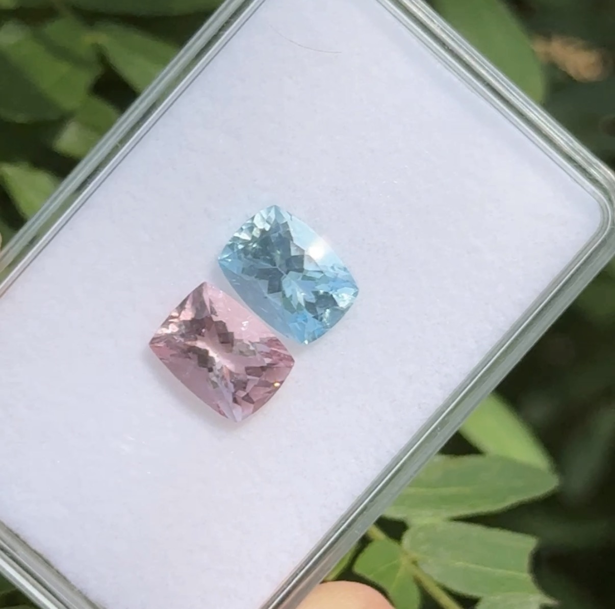 natural aquamarine & morganite pair long cushion - Image 3