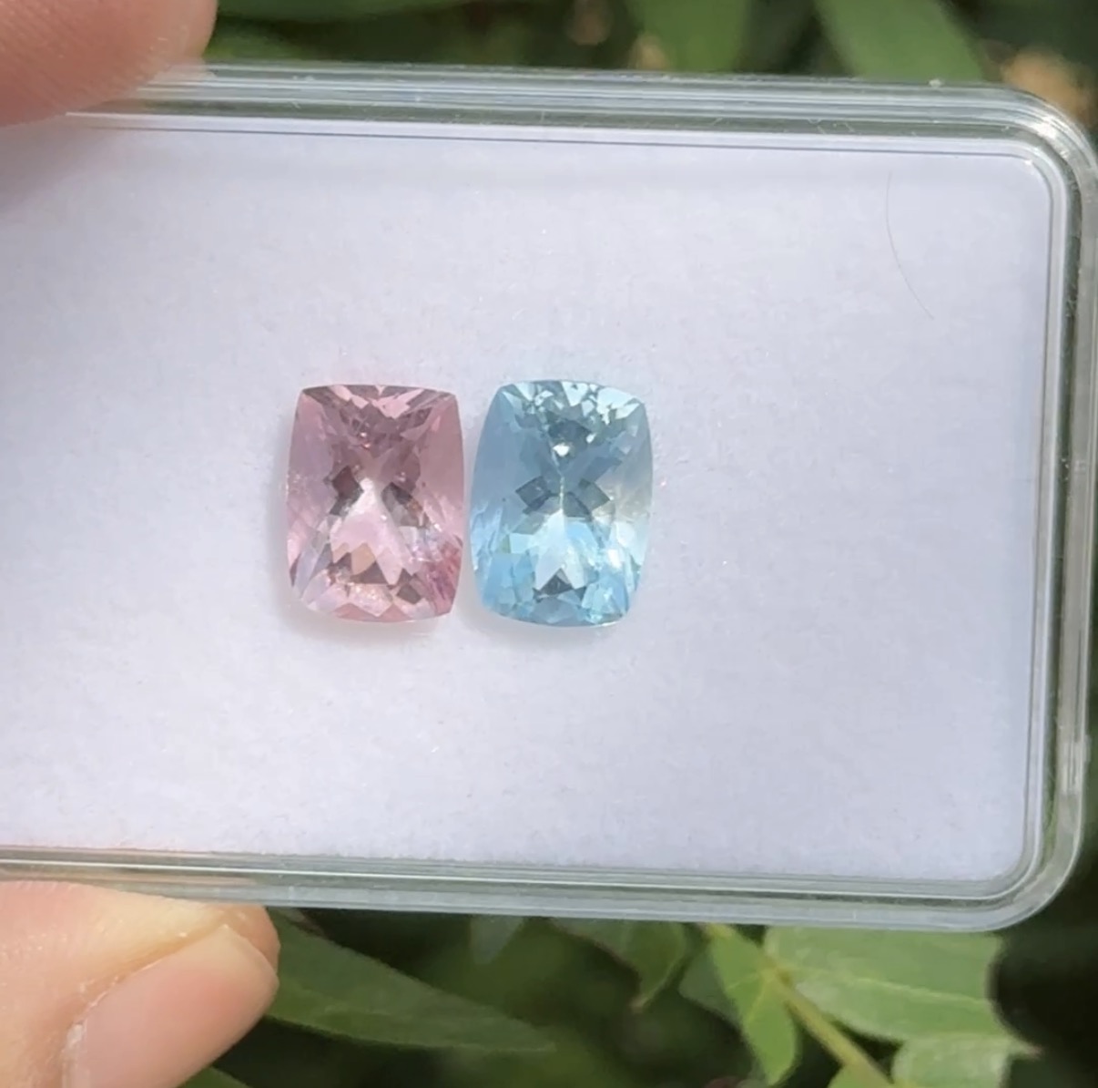 natural aquamarine & morganite pair long cushion - Image 2